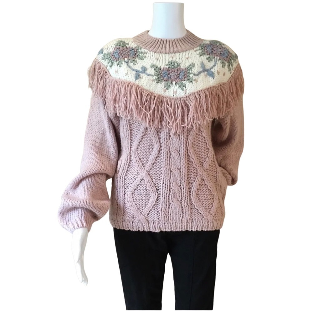 Nuggets vintage 90s knit sweater pullover crew neck pink size s